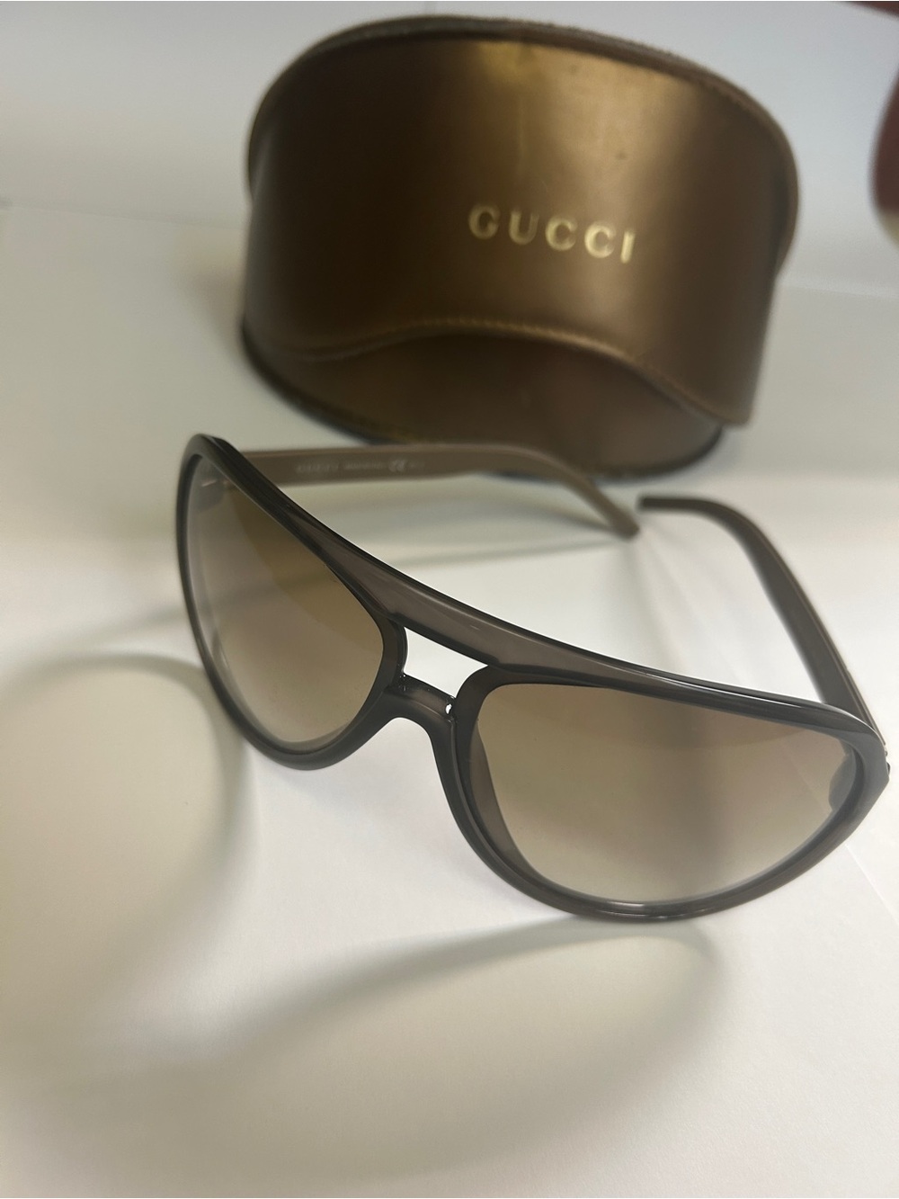 Gucci Brown Gradient Shield Sunglasses with Brown Case